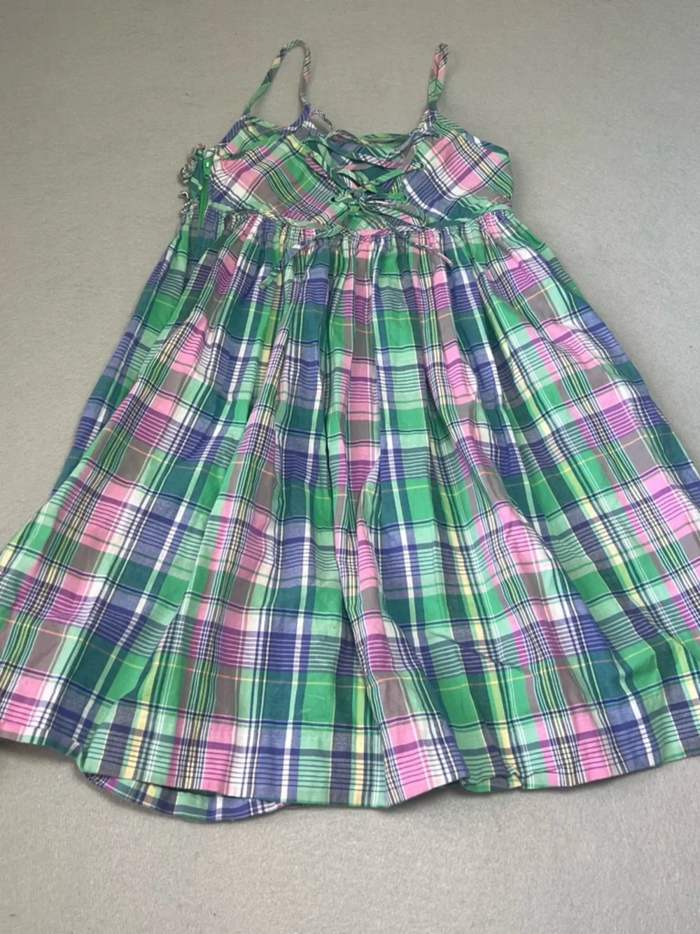 Ralph Lauren Girls Size 6 Cotton Green Pink Blue Plaid Sundress Back to School
